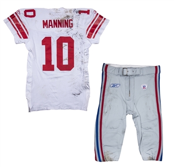 2005 Eli Manning Game Used New York Giants Road Uniform: Jersey & Pants Photo Matched To 12/31/2005 (MeiGray & Resolution Photomatching)